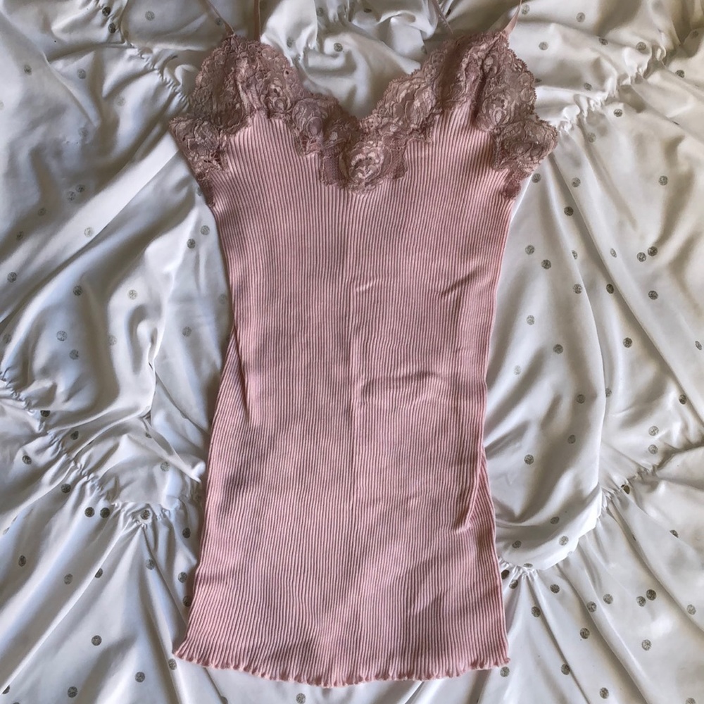 Pink ribbed lacy camisole